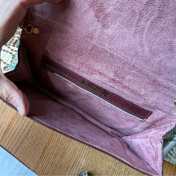 Seberini Creazioni Italiane Burgundy Ostrich Leather Shoulder Bag Clutch Vintage - Picture 4 of 9